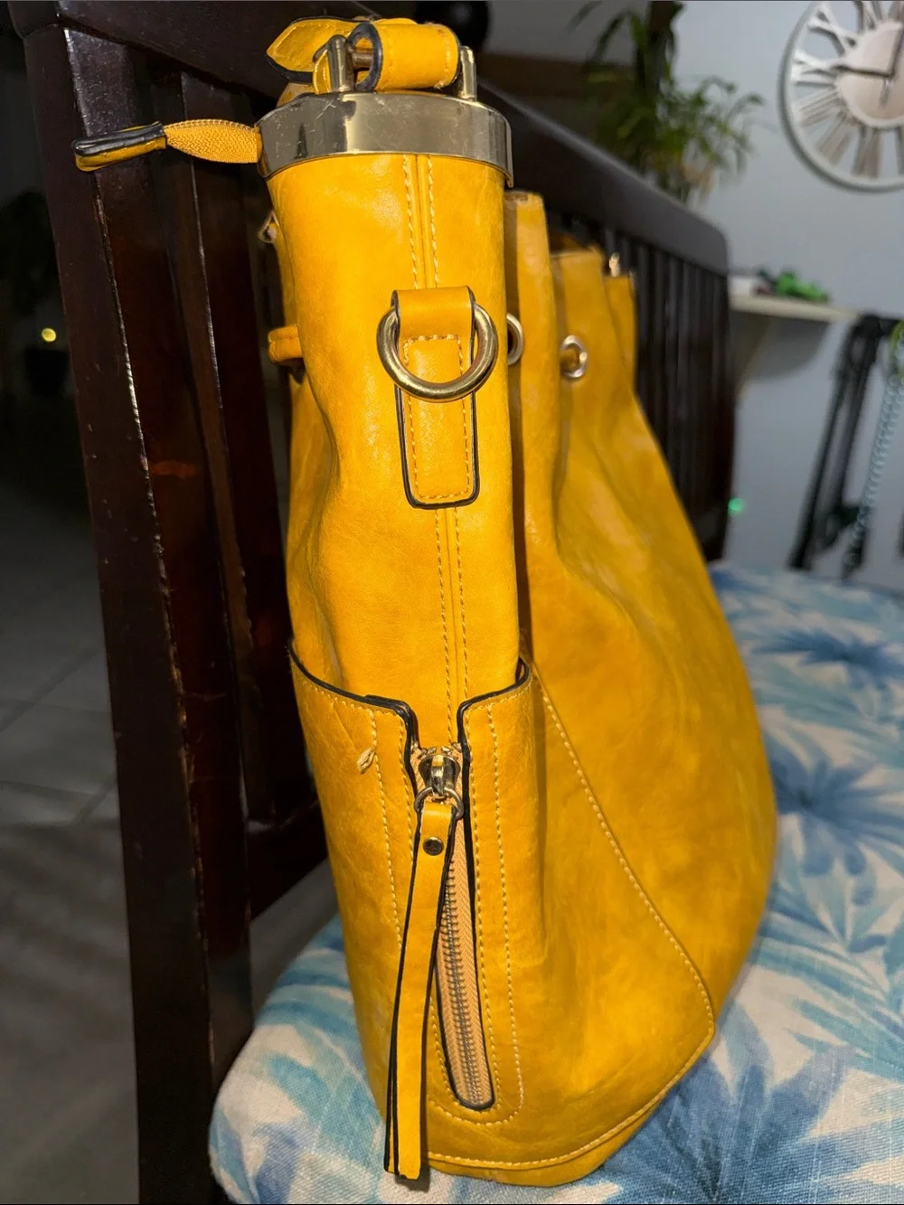 Michael Kors Mustard Yellow Drawstring Shoulder Tote